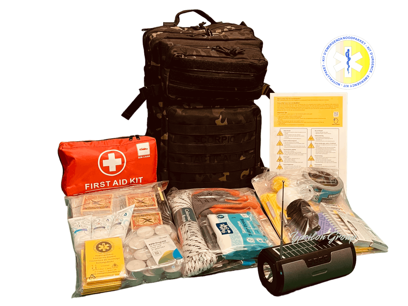 Be Safe Stay Safe - Emergency Kit - Go Bag - Bugout Bag - Noodpakket - Kit d Emergenza - Kit d Urgence - Kit de Primerosauxilios - Notfallpaket